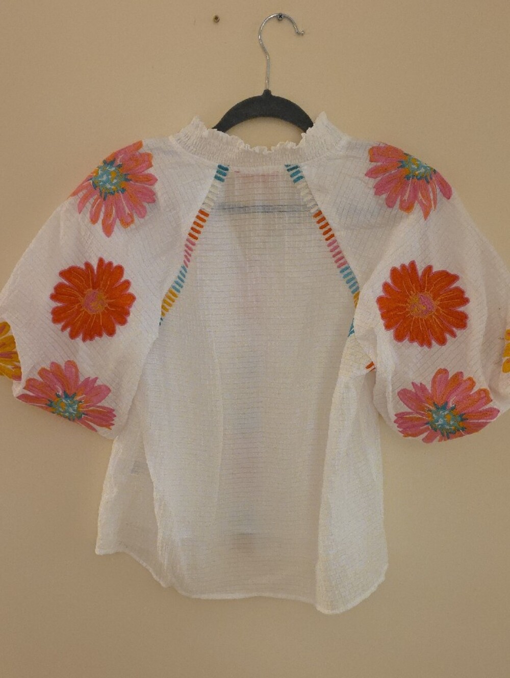 THML White Gauze Top with Colorful Floral Sleeves - Picture 2 of 4